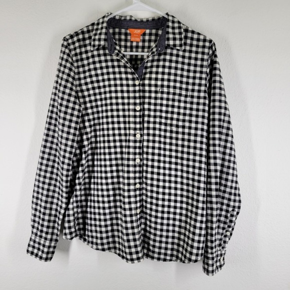 Joe Fresh Women's Black White Gingham Check Long Sleeve Button Up Shirt M